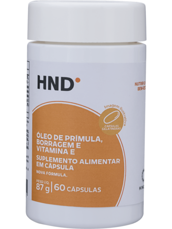 Suplemento Alimentar Óleo de Prímula, Borragem & Vitamina E 60 Cápsulas HND